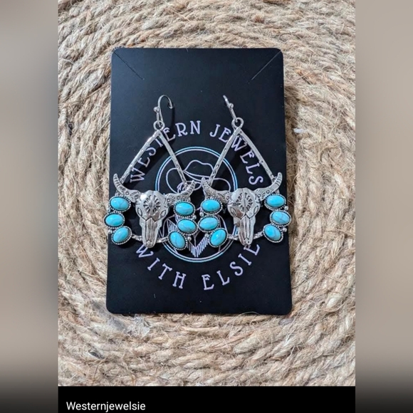 Silver and Blue Dangle Earrings with Southwestern Charm - Picture 1 of 3
